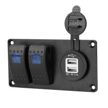 2 Gangs Dual USB Port Car Marine Rocker Switch Panel for Car Boat RV